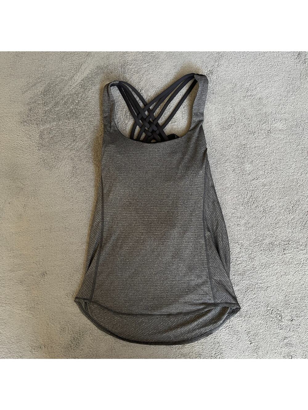 Lululemon Wild Heathered Black Activewear Crisscross Strap Tank Top Women's Sz 2